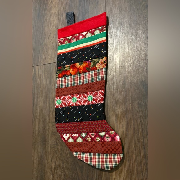 Handmade Patchwork Fabric Striped Christmas Stocking - Picture 2 of 9